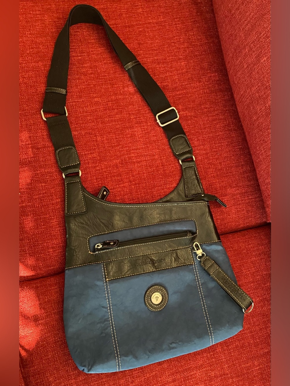 Mouflon Purse Blue & Black Adjustable Crossbody or Shoulder Bag